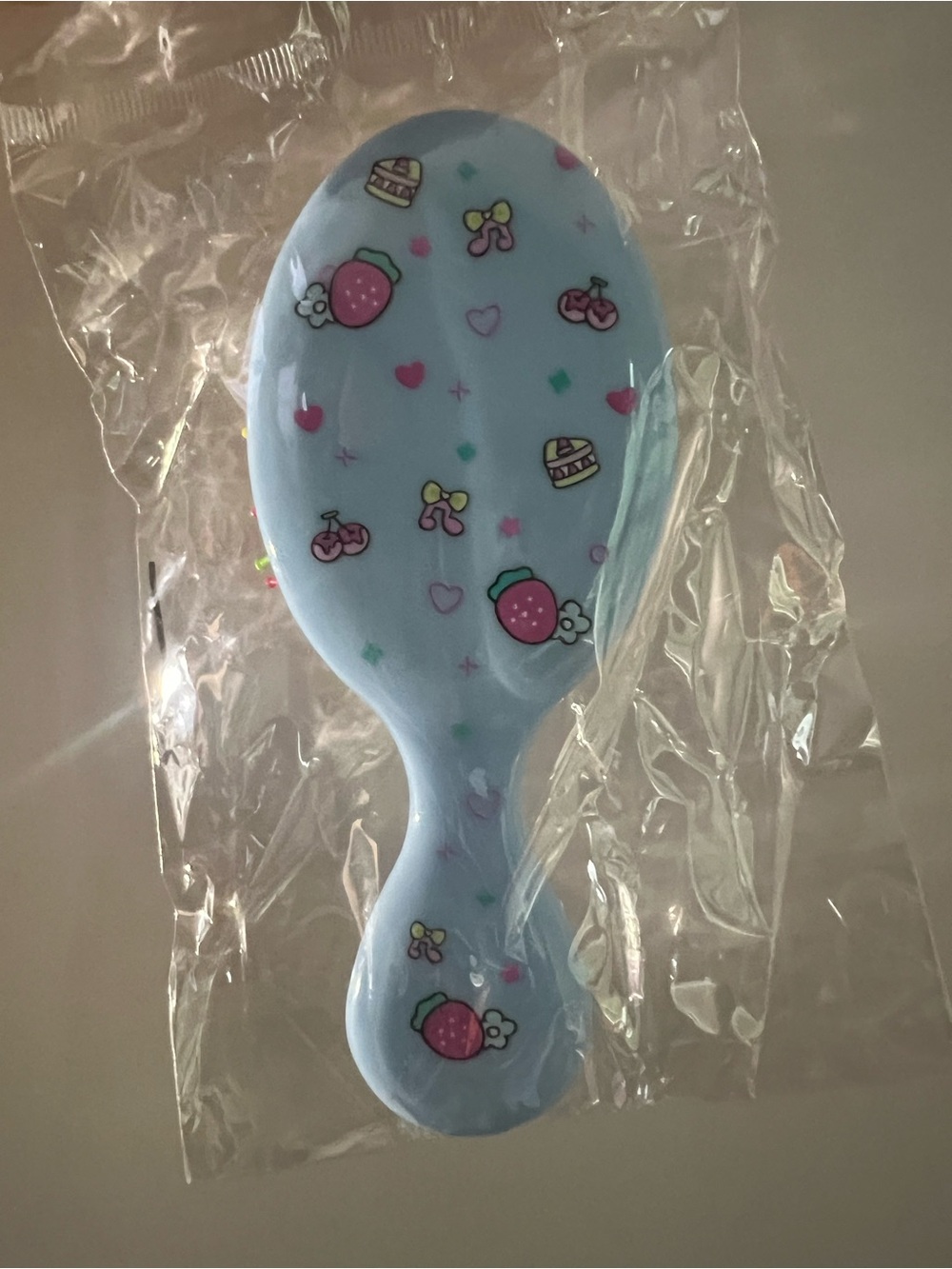 Kids Hair Brush - Light Blue Strawberry Print